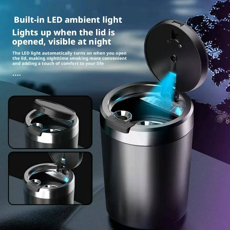 Vape Decoration - ที่เขี่ยบุหรี่ในรถยนต์แบบพกพา LED ไร้ควัน ที่วางแก้วอเนกประสงค์ ป้องกันลม ตกแต่งภายในรถยนต์