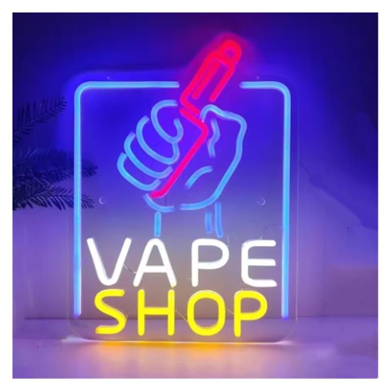 Vaping Store - ป้ายไฟนีออนร้านขายบุหรี่ไฟฟ้า รูปมือถือไฟ LED ปรับความสว่างได้ สำหรับตกแต่งผนังห้องแมนเคฟ ร้านค้า
