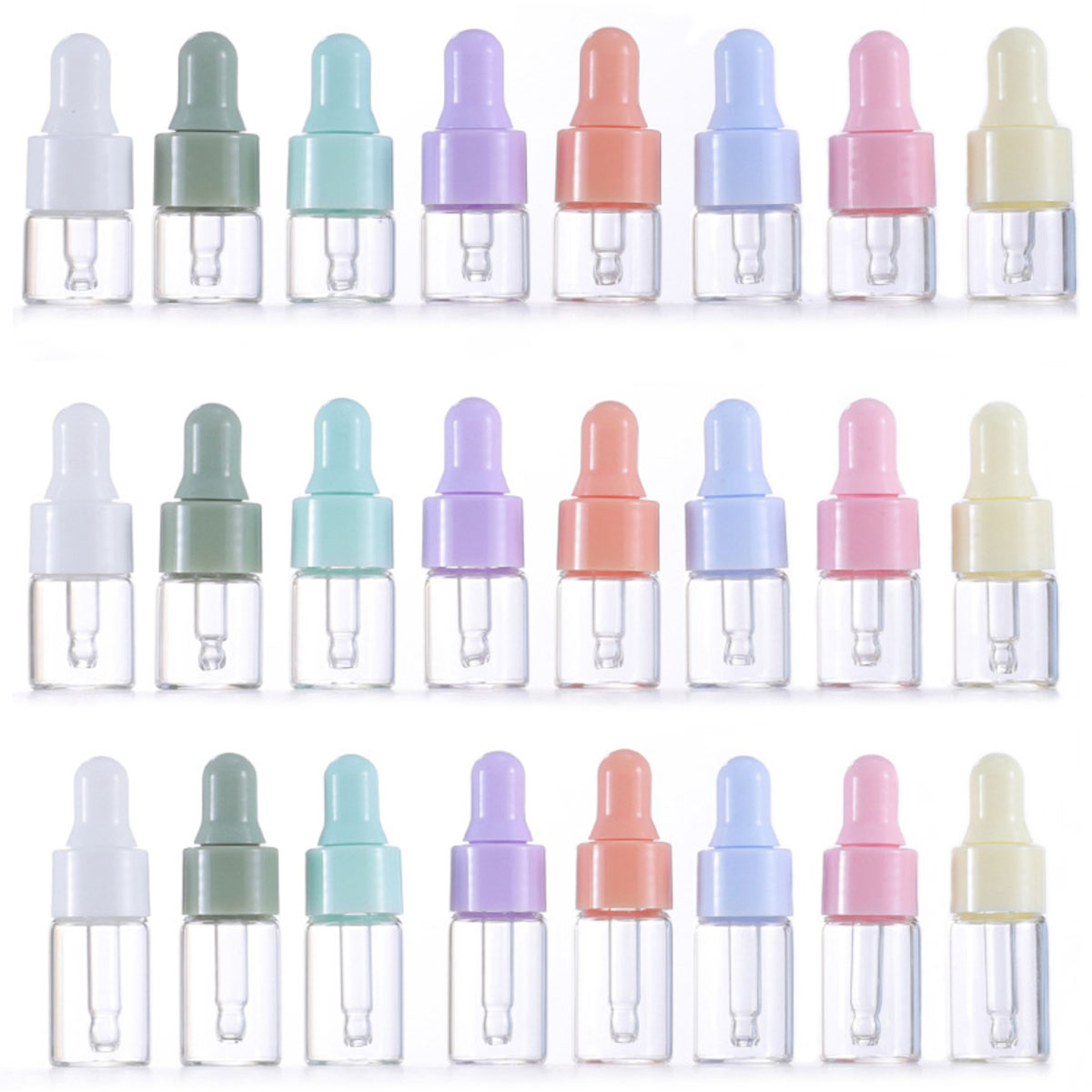 Juice Bottle Dropper - ขวดแก้วใสแบบหยดขนาด 8x 1/2/3/5 มล. พร้อมฝาปิดแบบมาการอง สำหรับเซรั่ม